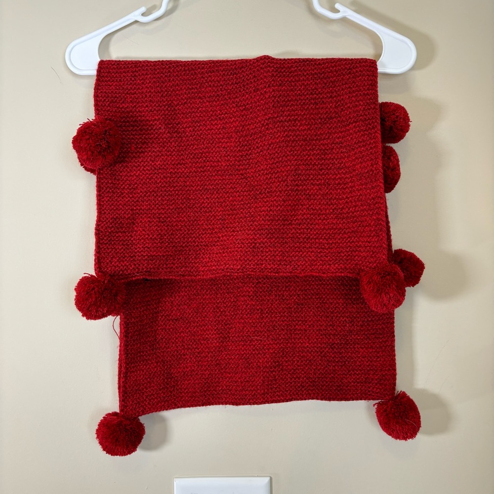 Coco +‎ Carmen red infinity knit scarf with pom-poms